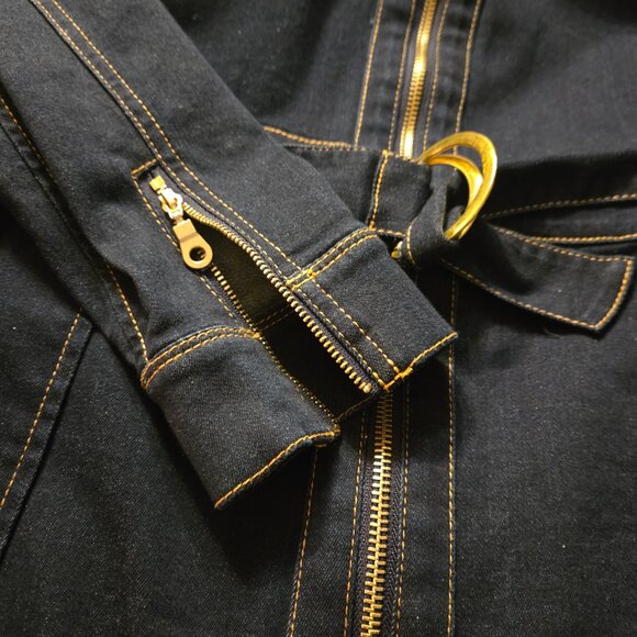 Blue Dark Wash denim Belted Long Sleeves Shirt-Dress size 12 Large - Picture 3 of 7